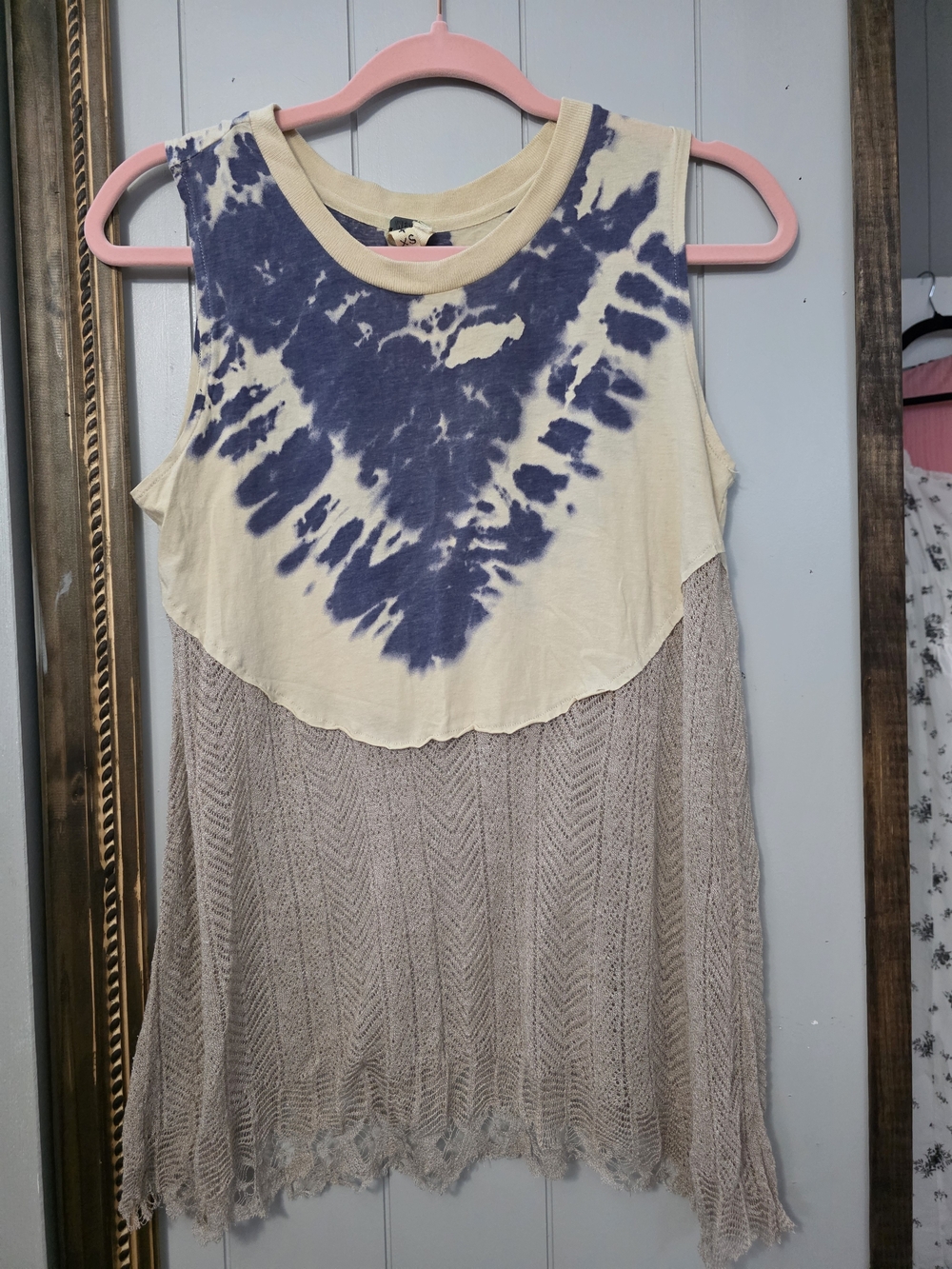 We The Free Blue Tie-Dye Yoke Knit Tank with Cream and Tan